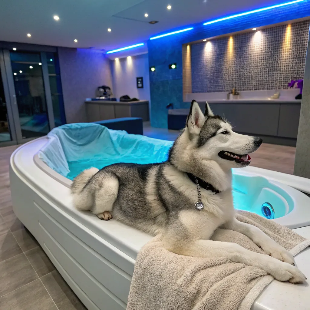 Siberian Husky Luna enjoying a spa session at ZYLVERION