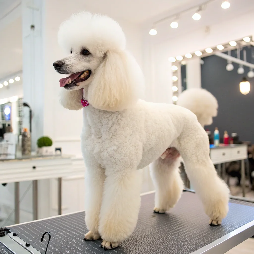 Poodle Max after elegant grooming at ZYLVERION